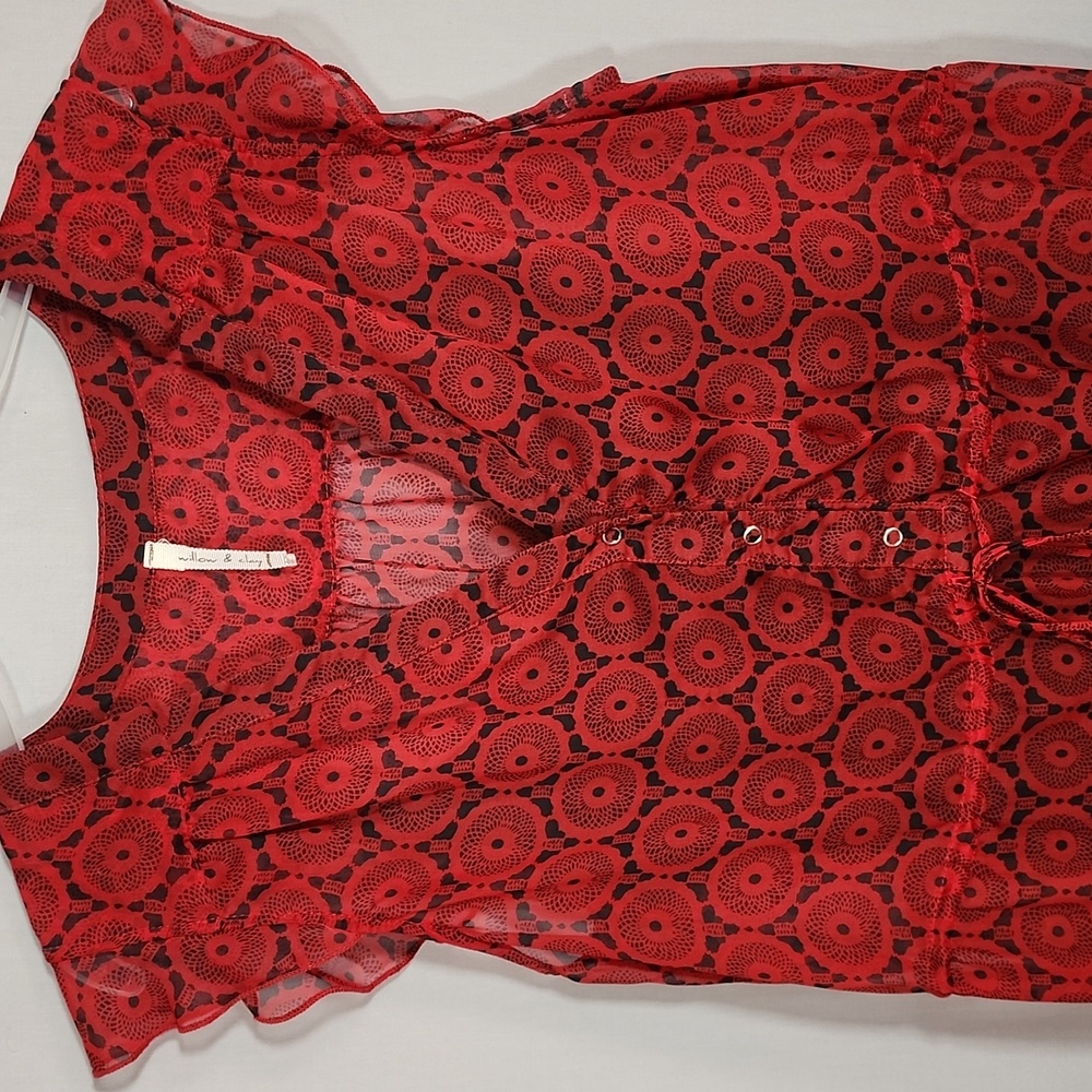 Willow & Clay Red Floral Ruffle Dress with Black Slip Size L - Picture 5 of 5